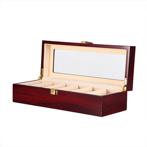 6 Watch Box Organizer High Polish Cherry Wood Piano Finish