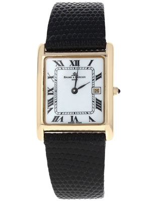 Baume & Mercier 18K Quartz Watch 25x32 mm Yellow Gold Black Leather