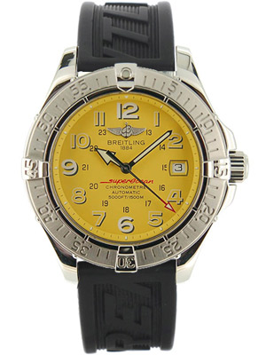 Breitling Super Ocean Chronometer with Yellow Dial and Black Rubber Band