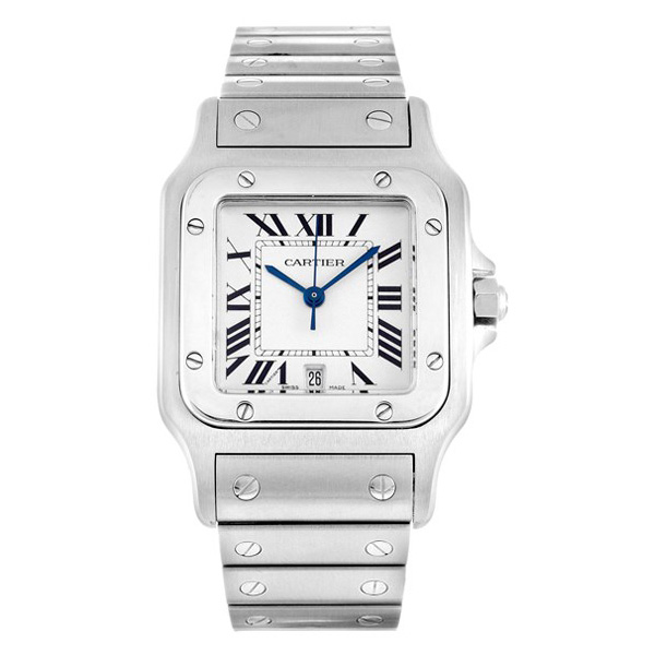 Genuine Cartier Santos with Silver Off White Dial & Black Roman Numerals