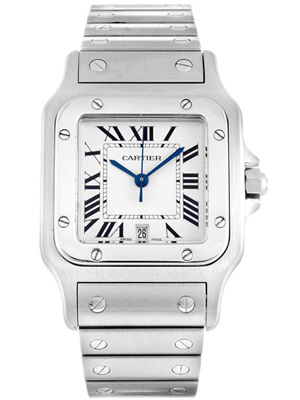 Genuine Cartier Santos with Silver Off White Dial & Black Roman Numerals