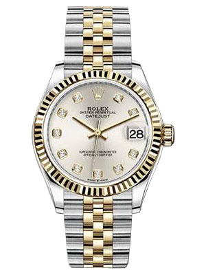 Rolex ladies Datejust with Silver Diamond Dial, Two-tone, Gold and Steel Bracelet.