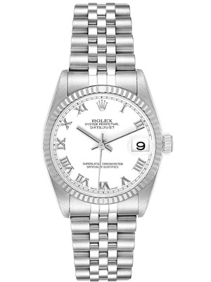 Ladies Rolex 31 mm Mid-Size Watch with White Roman Dial