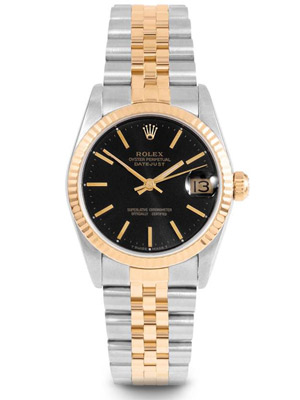 Rolex Ladies Datejust Black Dial Junior Mid Size