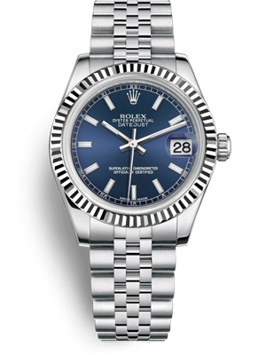 Rolex Ladies Datejust Blue Luminescent Dial Junior Size