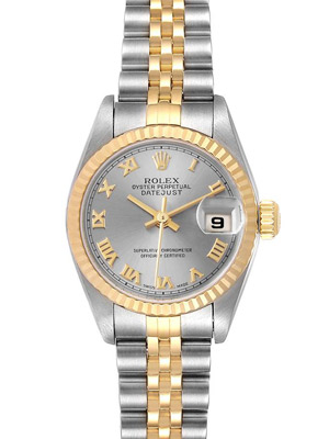 Rolex Watch Lady Datejust 18k Gold Steel Roman Numerals 79173