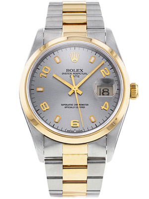 18 Karat Yellow Gold and Stainless Steel Rolex Date 34 mm