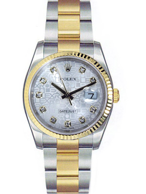 Rolex Watch New Style Datejust 18k Gold Fluted Bezel Diamonds Dial