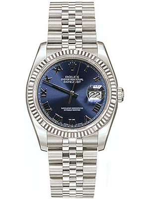 Rolex Preowned 116234 Blue Dial Steel Roman Numbers