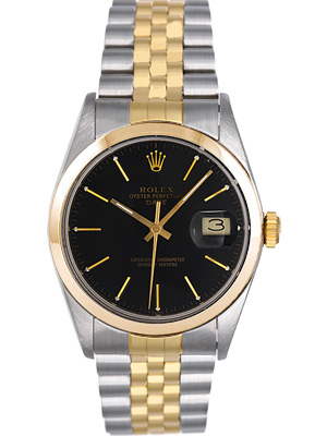 Rolex Watch Black Dial Smooth Bezel Jubilee Bracelet 18k gold steel 15013
