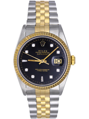 Rolex Watch Black Dial Jubilee Bracelet 18k Gold Steel 16013