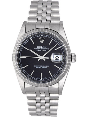 Rolex Oyster Perpetual Datejust 16234 Black Dial Jubilee Band Fluted Bezel