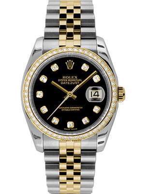 Rolex Oyster Perpetual Datejust Black Diamond Dial Diamond Bezel