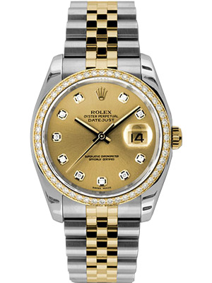Rolex Oyster Perpetual Datejust Champagne Dial Diamond Bezel