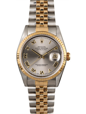 Rolex Watch Datejust 16233 Rhodium Dial Roman 18k Gold Steel
