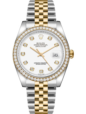 Rolex Oyster Perpetual Datejust White Diamond Dial Diamond Bezel