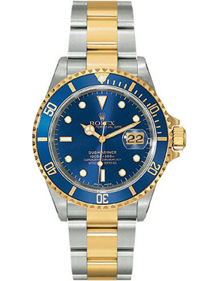 18 karat Yellow Gold Blue Dial Rolex Submariner 16613