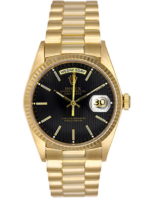 Rolex 18k Gold President 18238 Black Tapestry Dial