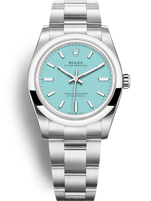 Rolex Oyster Perpetual 34 mm 2018 Model Turquoise Blue Dial