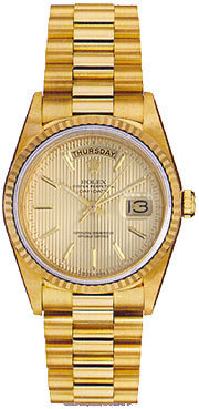 Rolex Mens Watch President Champagne Tapestry Dial 18k Gold