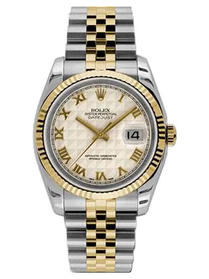 Rolex Oyster Perpetual Datejust 18K Gold & Steel Ivory Pyramid Dial