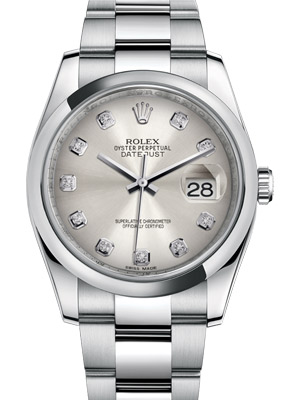 Rolex Datejust Silver Diamond Dial Oyster Band