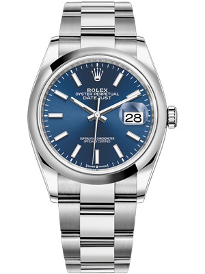 Rolex Datejust 36 mm Blue Luminova Dial Stainless Steel