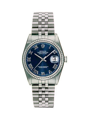 Rolex Oyster Perpetual Datejust 16234 Jubilee Bracelet 18k Gold Blue Dial